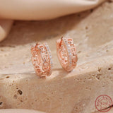 S925 Silver Geometric Earrings with Rose and Zircon for Daily or Dating