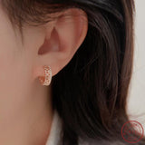 S925 Silver Geometric Earrings with Rose and Zircon for Daily or Dating
