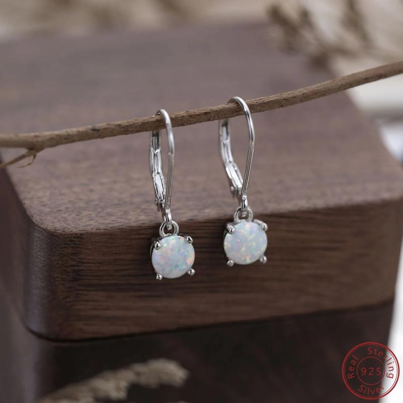 925 Silver Opal Earrings for Women - European Style Fashionable Round Earrings