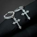 Zircon Cross Drop Earrings Vintage Silver 925 Jewelry Female Hoops Bijou