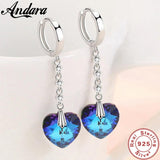 925 Silver Heart Crystal Zircon Earrings Wedding Jewelry