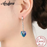 925 Silver Heart Crystal Zircon Earrings Wedding Jewelry