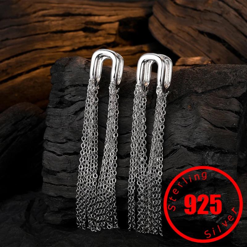 925 Sterling Silver Tassel Chain Earrings for Women