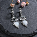 Natural Shell Stone Drop Earrings 925 Sterling Silver Hoop Earring Party Gift