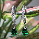 Lab Emerald Diamond Dangle Earrings 925 Silver Wedding Drop Earrings