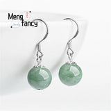 Jadeite Round Bead Earring S925 Silver Women's Charm Jewelry