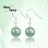 Jadeite Round Bead Earring S925 Silver Women's Charm Jewelry