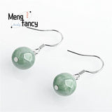 Jadeite Round Bead Earring S925 Silver Women's Charm Jewelry