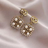 925 Silver Double Hoop Earrings Zircon Square Geometric for Women