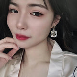 925 Silver Double Hoop Earrings Zircon Square Geometric for Women