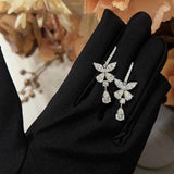 Flower Lab Diamond Dangle Earrings 925 Silver Wedding Drop Earrings