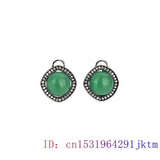 Green Jade Earrings Chinese Accessories 925 Silver Vintage Carved Women