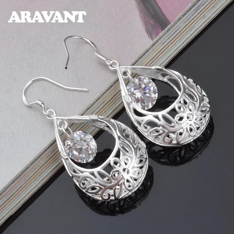 925 Silver Water Drop Zircon Earrings Wedding Jewelry