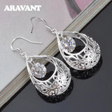 925 Silver Water Drop Zircon Earrings Wedding Jewelry