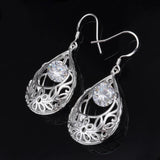 925 Silver Water Drop Zircon Earrings Wedding Jewelry