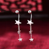 925 Silver Star Shape Pendant Earrings Tassel Chain Bestie Wedding Jewelry