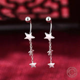 925 Silver Star Shape Pendant Earrings Tassel Chain Bestie Wedding Jewelry