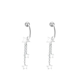 925 Silver Star Shape Pendant Earrings Tassel Chain Bestie Wedding Jewelry