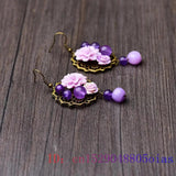 Vintage Purple Jade Flower Earrings 925 Silver Chinese Jewelry