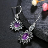 Ethnic Flower Amethyst 925 Silver Drop Earrings