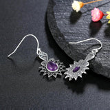 Ethnic Flower Amethyst 925 Silver Drop Earrings