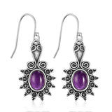 Ethnic Flower Amethyst 925 Silver Drop Earrings