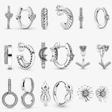 925 Silver Pave Daisy Flower Stud Earrings Crescent Moon & Stars Hoop