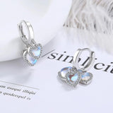925 Silver Moonstone Heart Dangle Hoop Earrings for Women Girl
