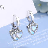 925 Silver Moonstone Heart Dangle Hoop Earrings for Women Girl