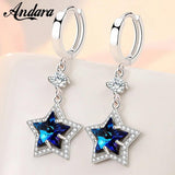 925 Silver Crystal Zircon Pentagram Earrings Women's Jewelry