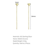 925 Silver Long Tassel Heart Drop Earring Women Earrings
