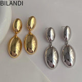 Bilandi 925 Silver Oval Metal Dangle Earrings