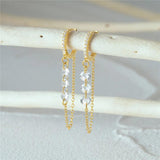 Sterling Silver Chain Zircon Tassel Drop Earrings for Women
