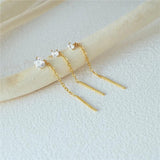 Sterling Silver Chain Zircon Tassel Drop Earrings for Women