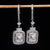 Baguette CZ Dangle Party Earrings 925 Silver Bridal Jewelry