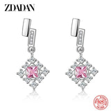 925 Silver Pink Crystal Snowflake Drop Earrings Wedding Jewelry
