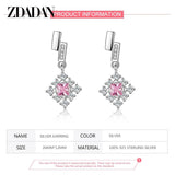 925 Silver Pink Crystal Snowflake Drop Earrings Wedding Jewelry