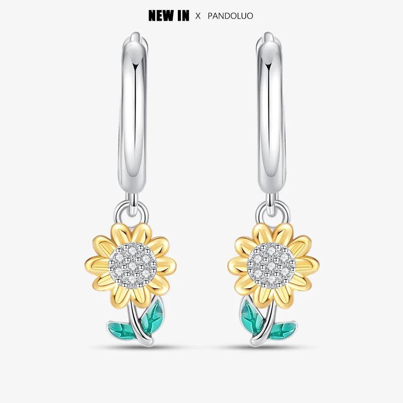 925 Silver Daisy Heart Butterfly Drop Earrings
