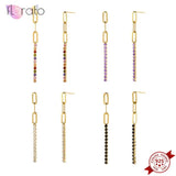 925 Silver Rainbow Crystal Drop Dangle Earrings Women