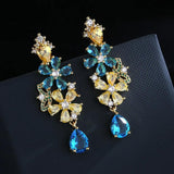 Colorful Zircon Flower Earrings 925 Silver Needle Heavy Industry Earrings