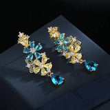Colorful Zircon Flower Earrings 925 Silver Needle Heavy Industry Earrings