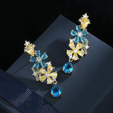 Colorful Zircon Flower Earrings 925 Silver Needle Heavy Industry Earrings