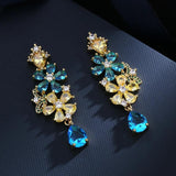 Colorful Zircon Flower Earrings 925 Silver Needle Heavy Industry Earrings