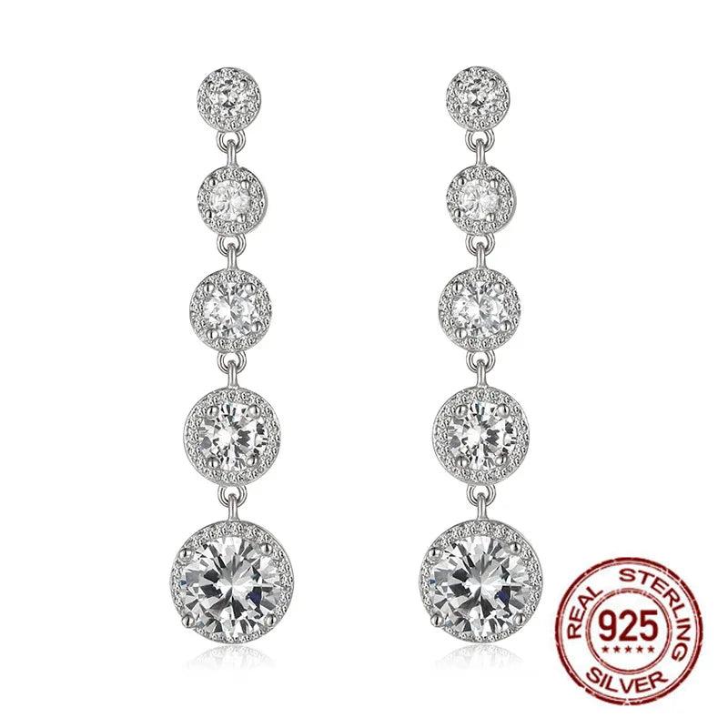 925 Sterling Silver CZ Drop Earrings, Long Tassel Dangle, Fine Jewelry Gift