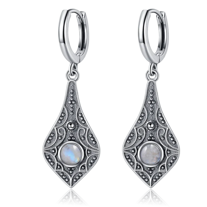 Vintage Kyanite 925 Silver Long Drop Earrings Natural Moonstone Wedding Gift