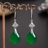 Green Jade Chalcedony Water Drop Earrings 925 Silver Statement Jewelry