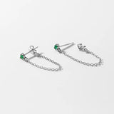 925 Silver Green Zircon Chain Tassel Earrings Wedding Gift