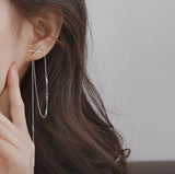 925 Silver Tassel Cross Earrings Party Jewelry Bohemian Accessory