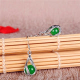 Green Jade Round Drop Earrings 925 Silver Carved Charm Jewelry for Women