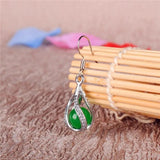 Green Jade Round Drop Earrings 925 Silver Carved Charm Jewelry for Women